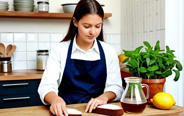 Preparing the Ingredients**

"A warmly lit kitchen scene showcasing ingredients for homemade Kvass. A person, fully clothed and wearing a modest apron, is arranging dark rye bread slices, a bowl of sugar, fresh mint leaves, and a lemon on a wooden table. A glass pitcher of filtered water is in the background. Focus on the textures of the ingredients and the inviting atmosphere. Safe for work, appropriate content, family-friendly, professional photography, perfect anatomy, natural proportions, well-formed hands, proper finger count, natural body proportions."

**