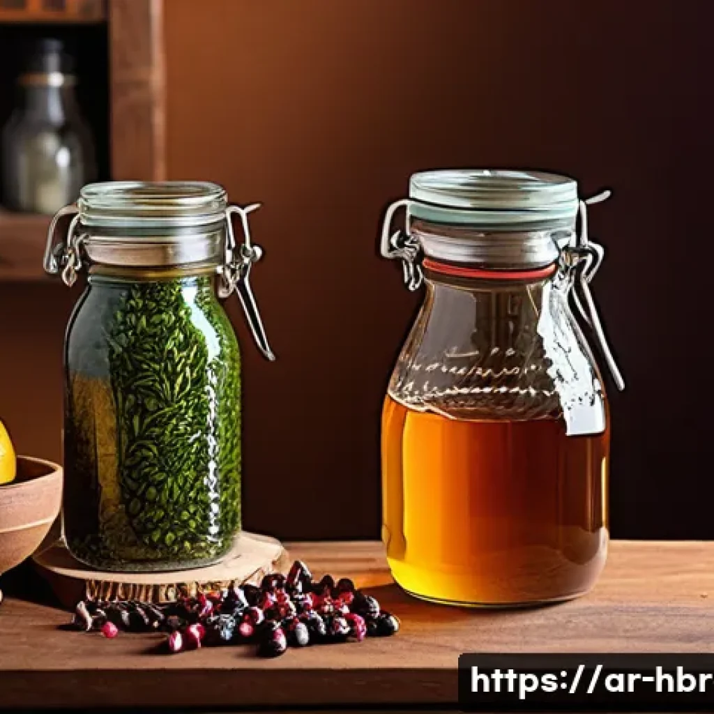 홈메이드 술 포럼 및 카페 정보 - A detailed scene of a traditional Middle Eastern home kitchen setup for homemade alcohol preparation...