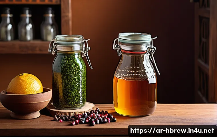 홈메이드 술 포럼 및 카페 정보 - A detailed scene of a traditional Middle Eastern home kitchen setup for homemade alcohol preparation...