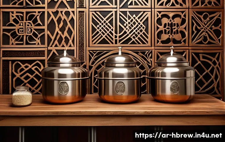 홈메이드 밀맥주 브루잉 - A traditional home brewing setup in an Arab-style kitchen, featuring a 5-liter stainless steel ferme...